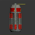 Military Grenade Weapon Design With Silver Body Red Stripes Yellow Pin And Warning Sign