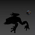 Green Frog With Stretched Legs And Colorful Rubik's Cube On Gray Background