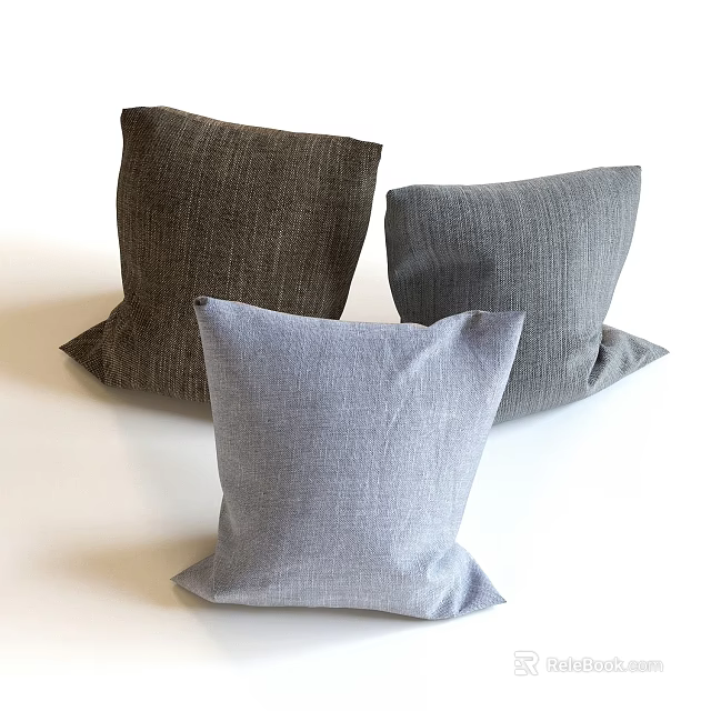 Dark Brown Gray And Light Blue Textured Throw Pillows Arranged On White Background 3d model 