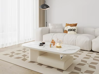 Modern Living Room Interior With White Marble Coffee Table Geometric Rug And Sofa 3d model