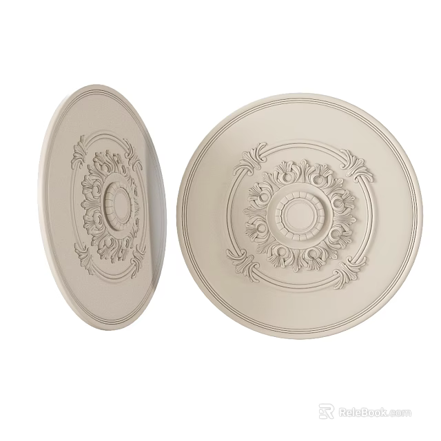 Ornate Round Embossed Pattern Ivory Wall Decor For Ceiling Decoration 3d model 