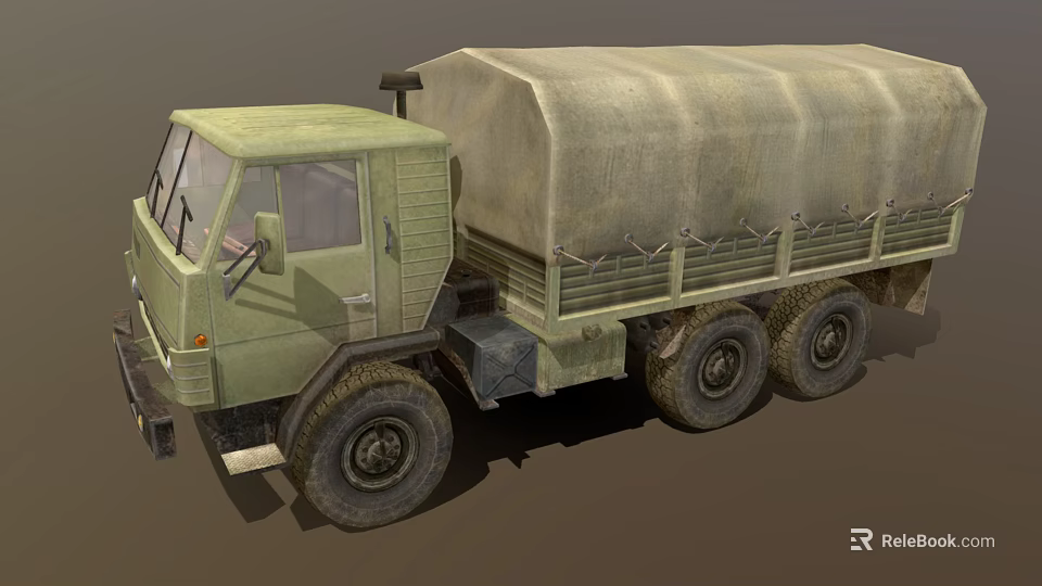 Green Military Cargo Truck With Canvas Covered Bed And Off Road Tires 3d model 