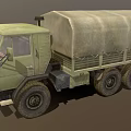 Green Military Cargo Truck With Canvas Covered Bed And Off Road Tires