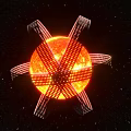 Art Installation Featuring Glowing Orange Sphere With Circular Metal Frames In Starry Cosmic Background 3d model