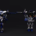 Two Smart Robot Models With Blue And White Wings And Mechanical Structures 3d model