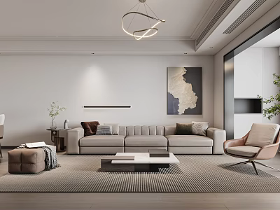 Modern Living Dining Room Interior With Beige Sofa Armchair Coffee Table And Artwork 3d model