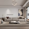 Modern Living Dining Room Interior With Beige Sofa Armchair Coffee Table And Artwork