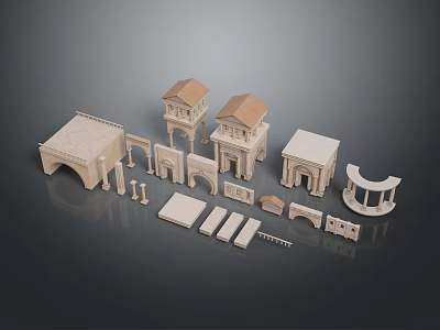 White Classical European Style Arched Gate with Columns and Stone Like Components 3d model