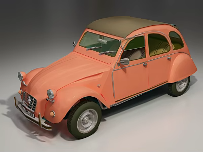 Vintage Orange Car With Brown Canvas Roof Classic Retro Design And Chrome Details 3d model