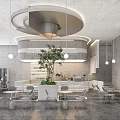 Modern Café Interior Design With Open Layout Hanging Lights Indoor Plant And Wooden Tables
