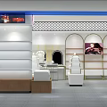 Modern Elegant Store Interior With Arched Displays White Shelves And Seating