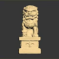 Golden Lion Statue with Intricate Carved Pedestal on Smooth Surface Showing Clear Reflection