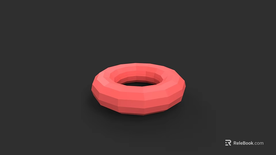 Low Poly Red Donut Design On Black Background With Geometric Shapes 3d model 