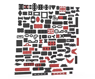 Assorted Black And Red Mechanical Parts With Various Shapes For Model Building Components 3d model