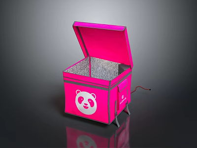 Pink Storage Box With Panda Design Open Lid Mesh Interior And Handle 3d model
