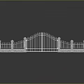 Elegant Iron Gate Furniture With Stone Pillars Decorative Spires And Ground Reflection