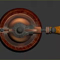 Intricate Copper Metal and Red Wooden Sculpture Carving With Orange Handle