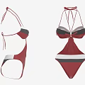 Red One Piece Swimsuit With Halter Neck Tie Design And White Black Stripes