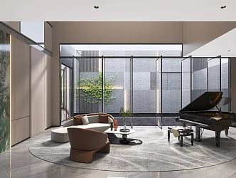 Modern Basement Recreation Area Lighting Well 3d model