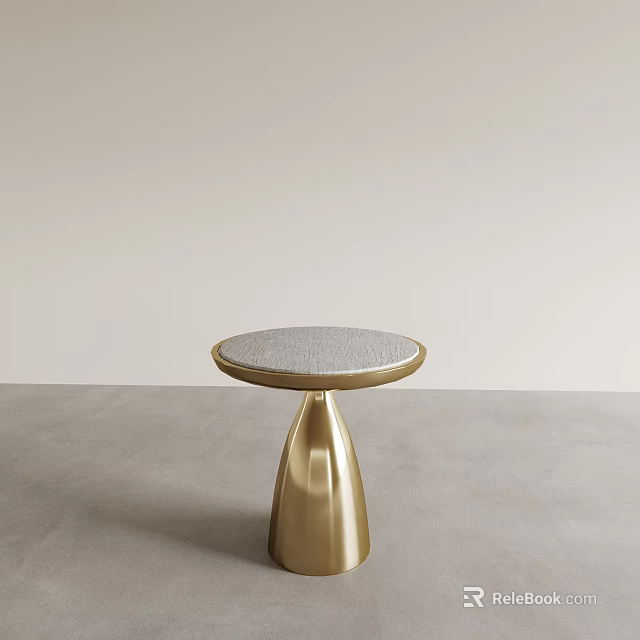 Elegant Modern Round Side Table With Gray Textured Top And Gold Metal Base 3d model