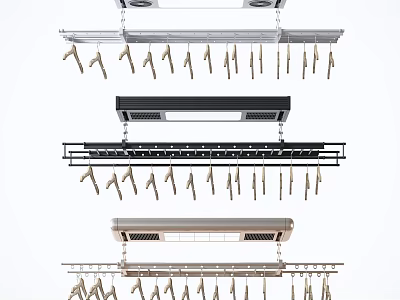 Clothes Hanging Racks Three Different Designs Ceiling Mounted With Drying Rods And Pegs 3d model