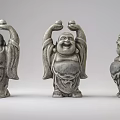 Colorful Golden and Gray Laughing Buddha Sculptures with Raised Hands