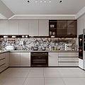 Modern Kitchen Interior Design With White Cabinets Marble Backsplash Countertop And Appliances