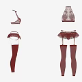 Burgundy Women's Lingerie Set With Lace Bra Panties And Sheer Stockings