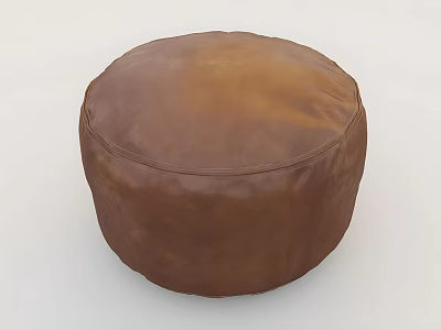 Cozy Brown Leather Round Bean Bag Chair For Living Room With Stitched Seam Details 3d model