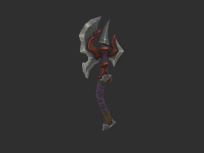 Medieval Battle Axe With Silver Blades Purple Wrapped Handle And Spiked Head 3d model