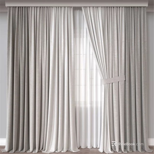 Elegant Light Filtering Curtains With Striped Fabric And Tie Back Design 3d model 