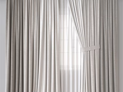 Elegant Light Filtering Curtains With Striped Fabric And Tie Back Design 3d model