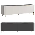 Modern White And Black TV Stand With Golden Metal Legs And Storage Cabinets