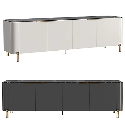 Modern White And Black TV Stand With Golden Metal Legs And Storage Cabinets 3d model