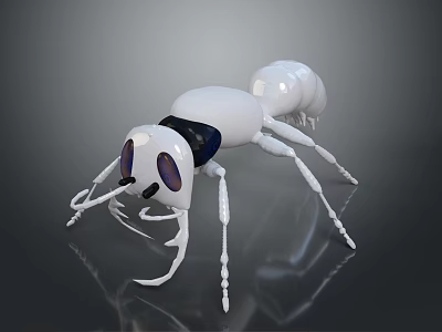 Glossy White Ant 3D Model With Detailed Black Head And Long Antennae 3d model