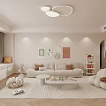 Modern Living Dining Room With White Sofas Rug Coffee Tables TV Wall And Ceiling Light