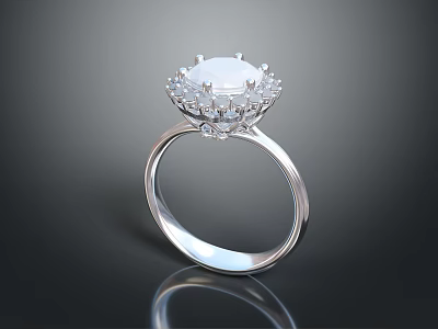 Elegant Luxury Platinum Ring Featuring Large Central Stone And Sparkling Diamonds 3d model