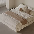 Cozy Double Bed With White Blinds Gray Floor White Sheets Brown Blanket and Pillows