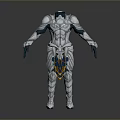 Silver Metallic Armor With Blue Accents And Golden Emblem