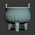 Light Blue Ceramic Furniture Piece With Two Handles Three Legs And Textured Surface