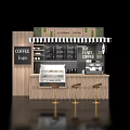 Coffee Shop Featuring Coffee Time Sign Menu Board Dessert Display Espresso Machine Gold Bar Stools