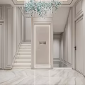 Elegant Modern Foyer With Marble Wall Floor And Curved Console Table 3d model