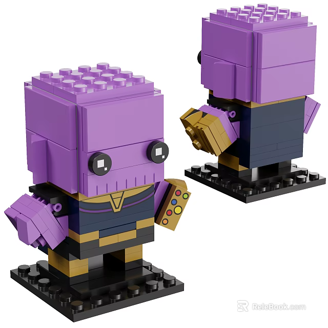 Building Blocks Purple Character Figure with Square Head Infinity Gauntlet and Colorful Stones 3d model 