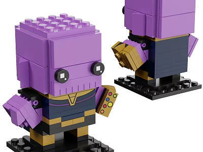 Building Blocks Purple Character Figure with Square Head Infinity Gauntlet and Colorful Stones 3d model