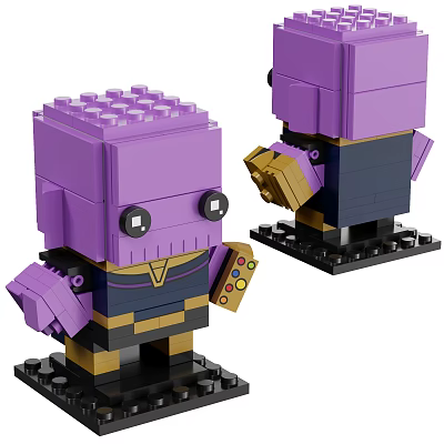 Building Blocks Purple Character Figure with Square Head Infinity Gauntlet and Colorful Stones 3d model