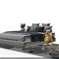 Kids Bed with Stuffed Toys Pillows and Blanket on Soft Rug with Building Blocks
