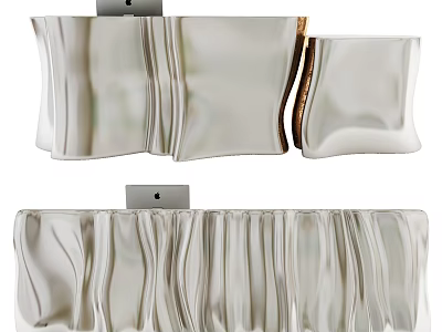 Modern Elegant Reception Desk With Pleated Ivory White Surface And Golden Edges 3d model