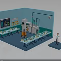 Laboratory Interior Design With Blue Walls Lab Tables Lab Equipment And Person In White Coat