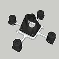 Flying Quadcopter Drone With Four Propellers And White Frame Against Blue Sky