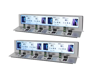 Retail Smartphone Display Stands With Multiple Mobile Phones And Digital Screens 3d model